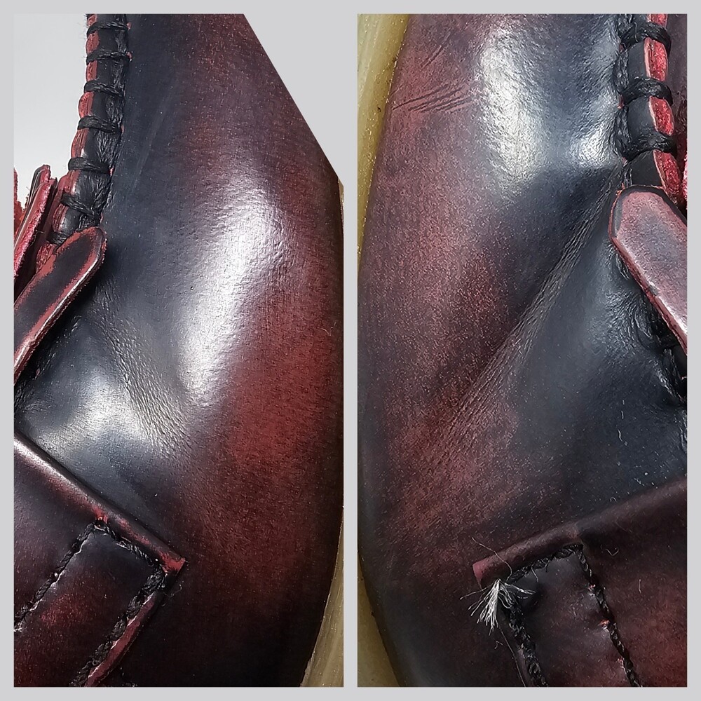 Rare Dr. Martens Romy Tassel Loafer Platform Heels Oxblood Rub Off Leather Sz 7 - Picture 10 of 11